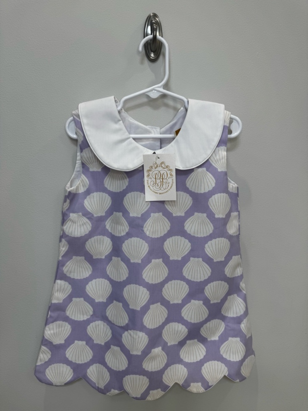The Beaufort Bonnet Girls Lavender Shell Print Dress with White Peter Pan Collar